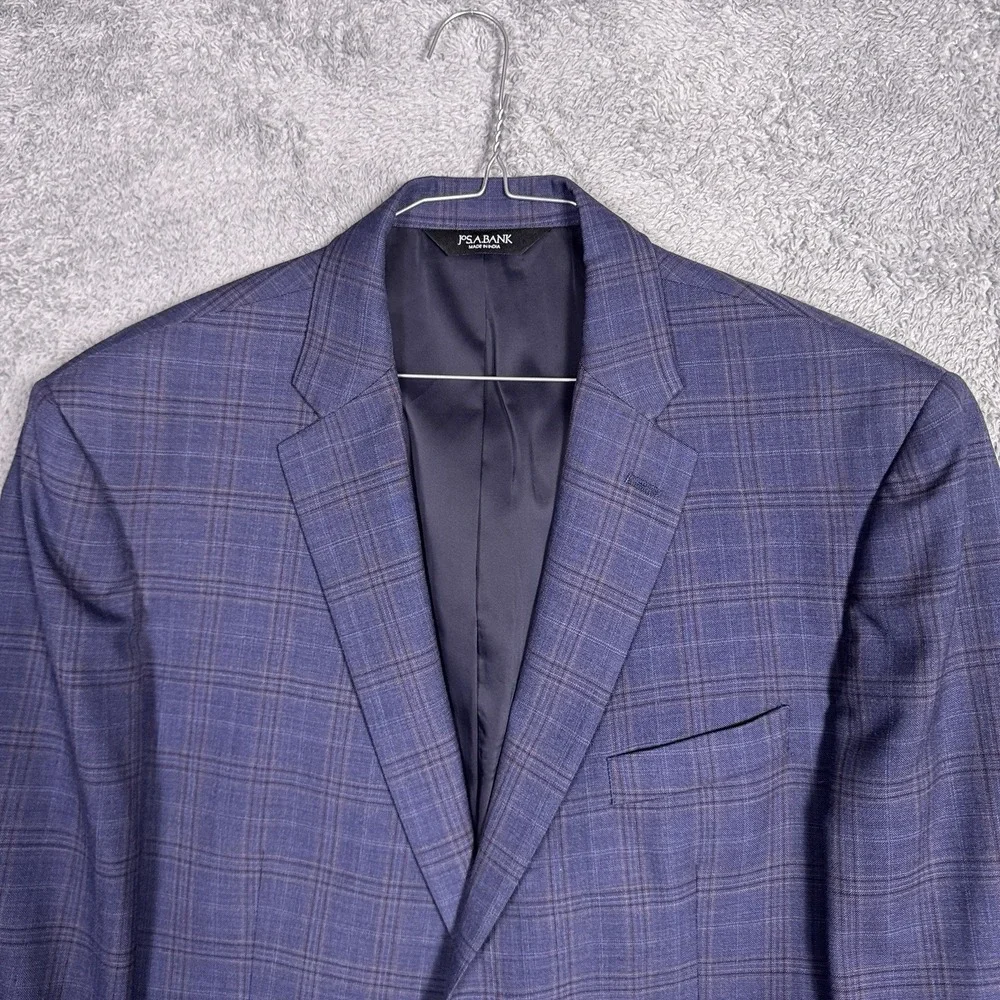 Jos A Bank Sport Coat Men 46R Windowpane Traveler Blazer Suit Jacket TailoredFit